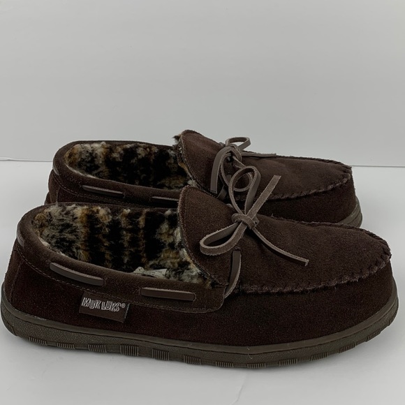 MUK LUKS mens brown cow suede slippers size 11 - Picture 1 of 12